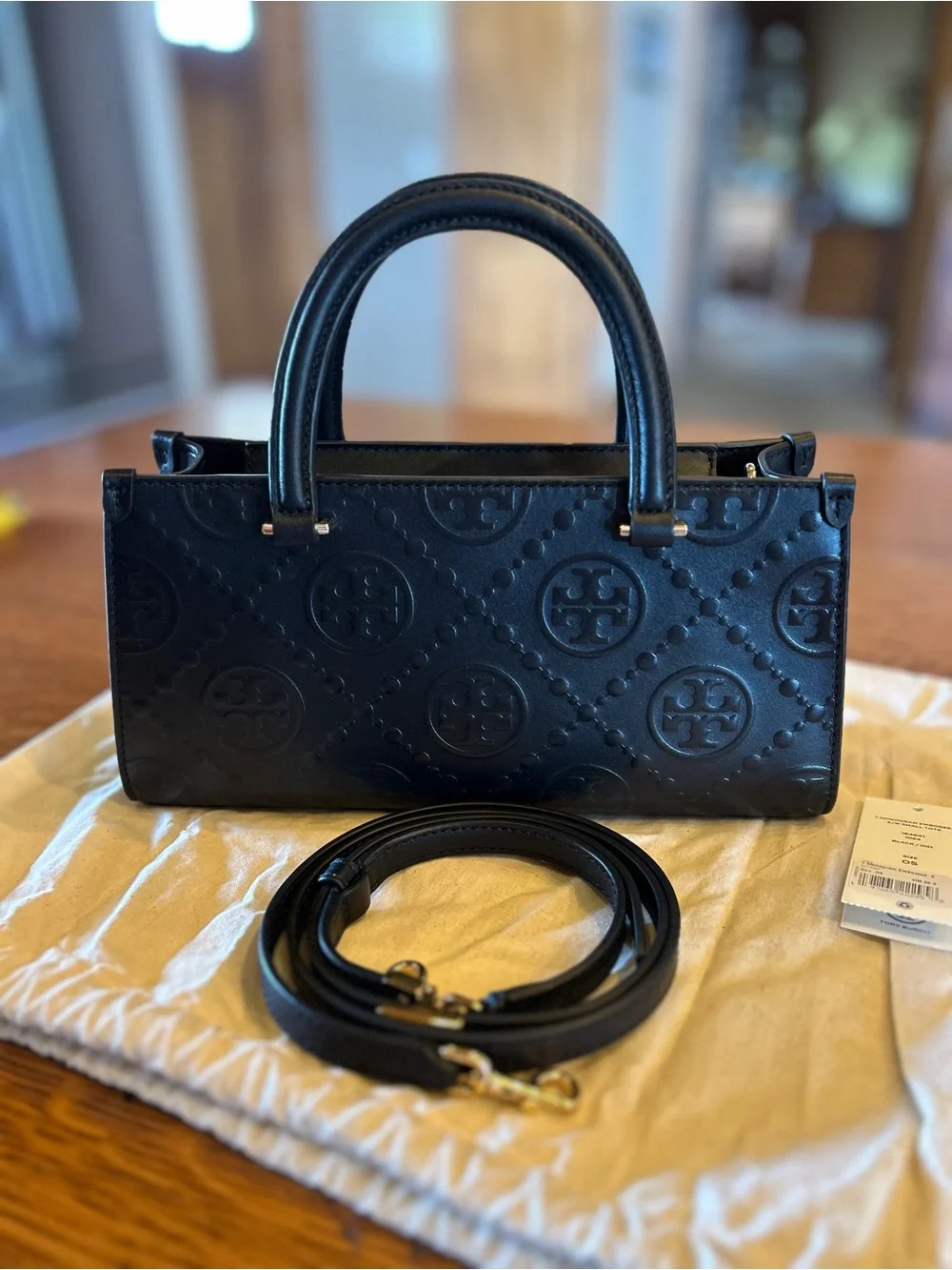 Tory Burch Black T Monogram Embossed small Tote